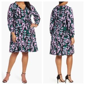 Eloquii Plus | Printed Long Sleeve Faux Wrap Dress
